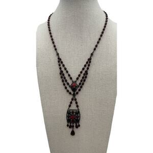 Signed CH Carolina Herrera Ruby & Garnet Red Rhinestone Beautiful Necklace
